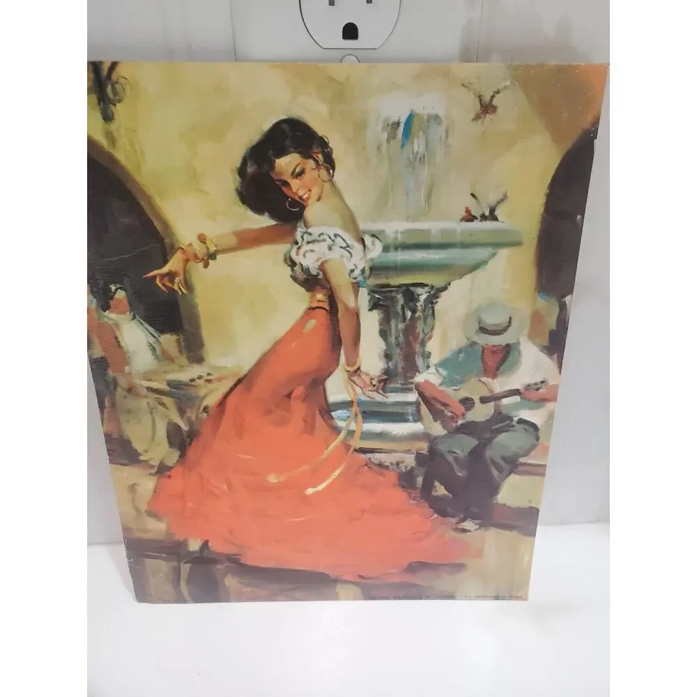 Rico Tomaso Prints And Vintage Green Glazed Chalkware Flamenco